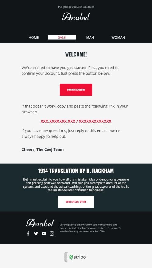 Welcome Email Template «Classic Greeting» for Fashion industry mobile view
