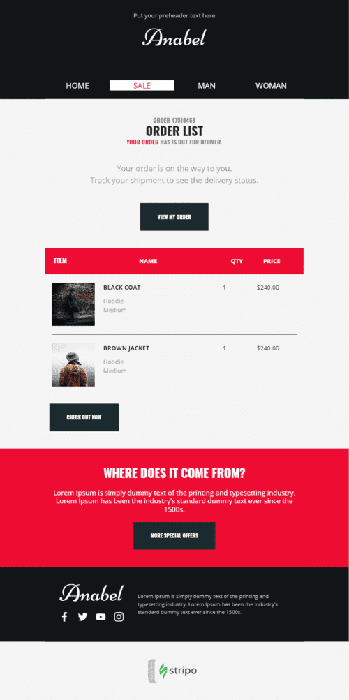 Modèle de courrier électronique Confirmation «Obtenez-le bientôt» pour le secteur Mode Affichage mobile