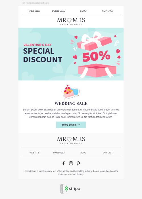 Valentine’s Day Email Template «Day of Love» for Photography industry mobile view