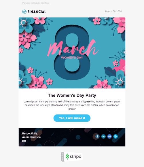 Women's Day Email Template «Corporate Party» for Human Resources industry mobile view