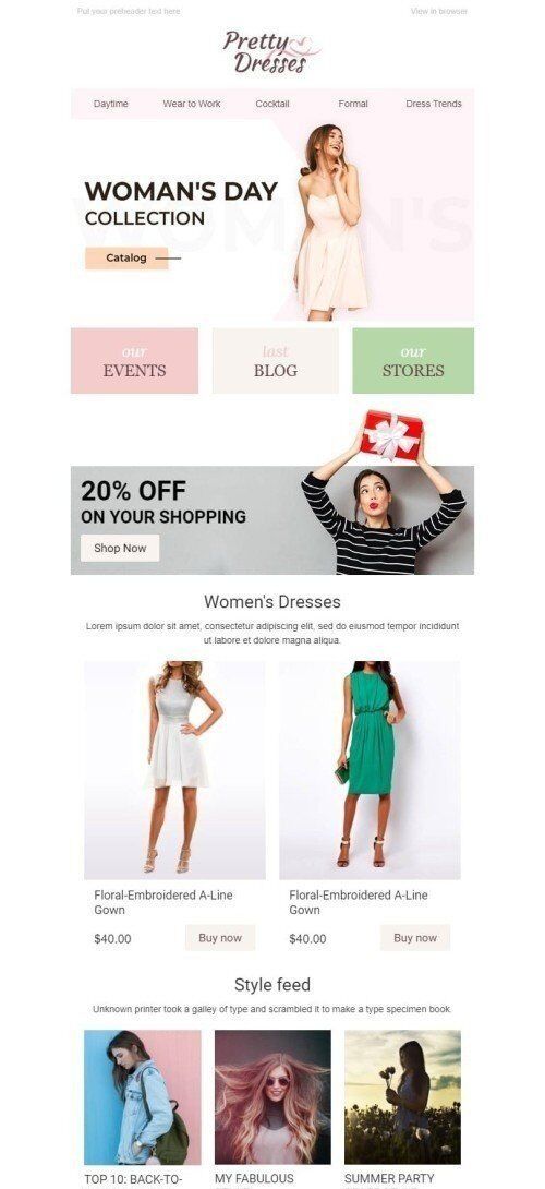 Women's Day Email Template «Women Joy» for Fashion industry mobile view